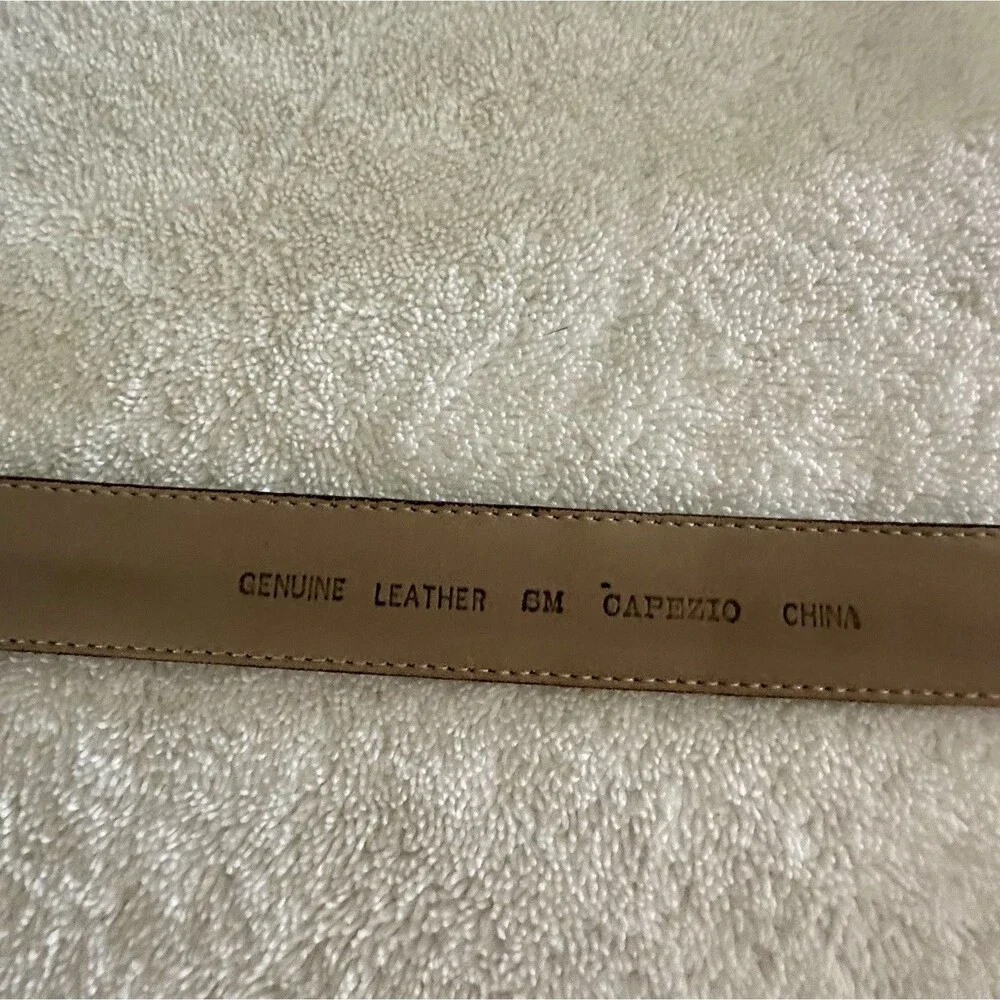 Capezio Black Leather Belt Size S/M 35” With Large Gold Buckle Vintage Y2K